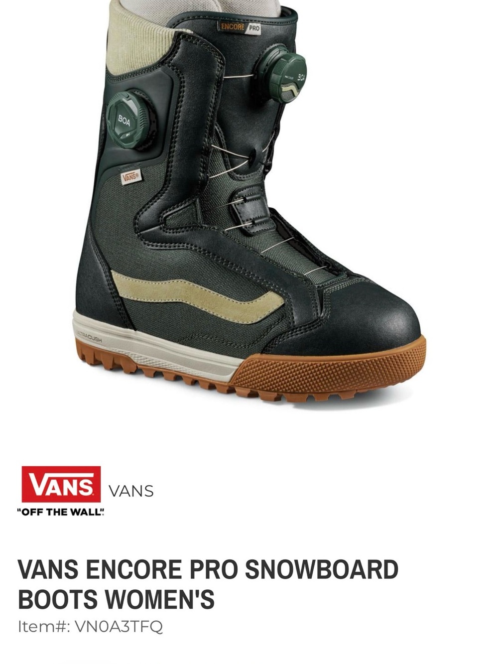 Vans Encore Pro Snowboard Boot in Olive Green & Tan Size 9/Size 39 Women